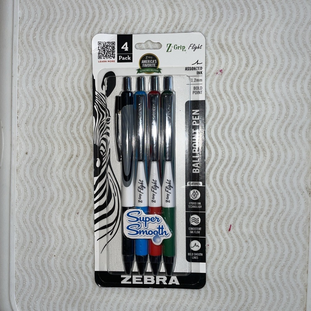 Zebra Z Grip Flight Ballpoint Pens 1.2 mm Smooth Writing  Pack Of 5 Colors NEW